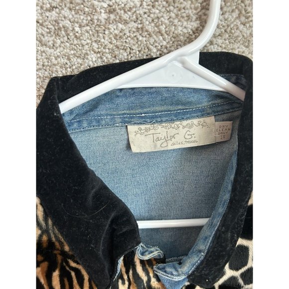Vintage Taylor G Animal Block Print Denim Jacket Size 1X - Picture 4 of 7
